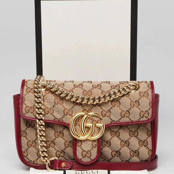 Gucci Beige/Red GG Quilted Canvas Marmont Mini Shoulder Bag - Picture 10 of 10